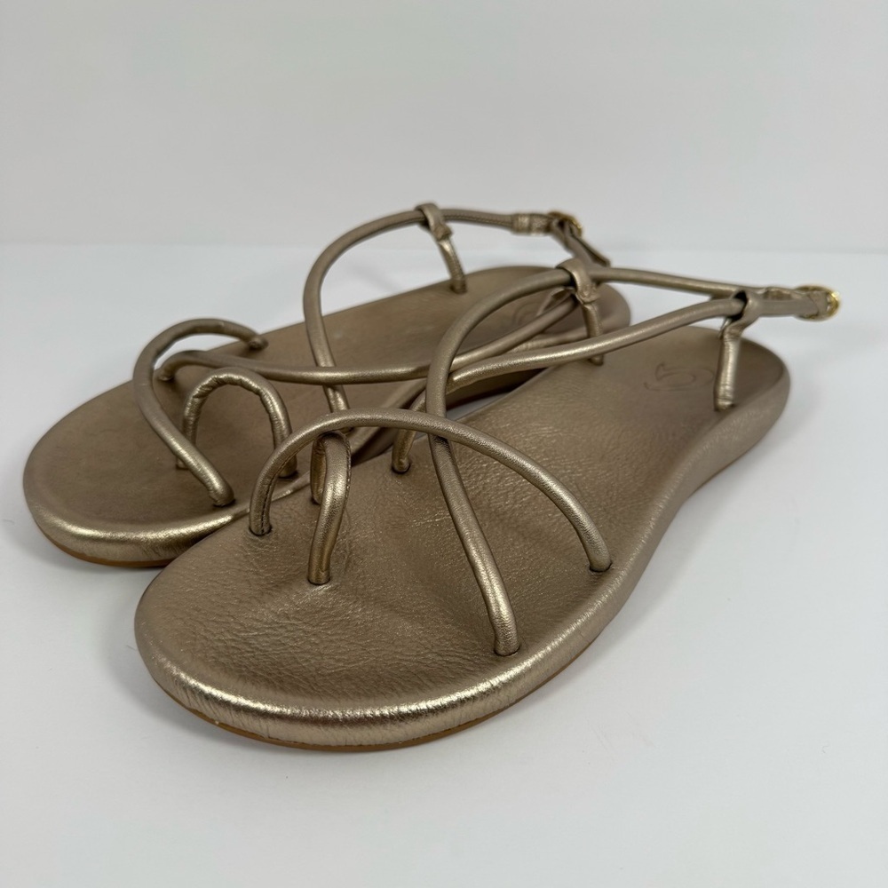 Olukai Waiau Leather Gold Strappy Flat Sandals size 6.5 7 - Picture 4 of 7
